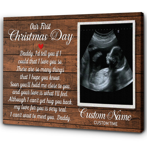 First Christmas Day for Dad Canvas - Custom Canvas New Dad Gift from Baby Bump Baby Reveal Pregnancy Announcement Gift for Daddy To Be Gift for Husband Expecting Dad Christmas - JC742