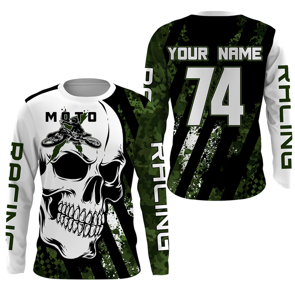 Skull MotoX jersey custom number motocross UPF30+ green camo dirt bike racing motorcycle racewear NMS950