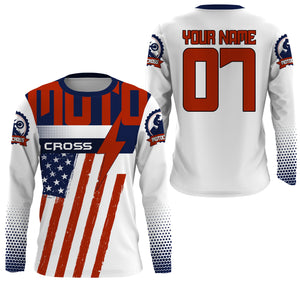 Custom motocross jersey American flag UPF30+ men women kid dirt bike racing motorcycle Patriotic NMS1001