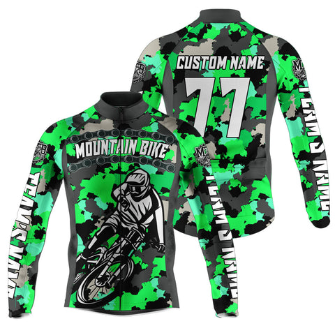 Custom Mens MTB Cycling jersey green camo Anti-UV full zip with 3 pockets Motocross road cycle gear| SLC88