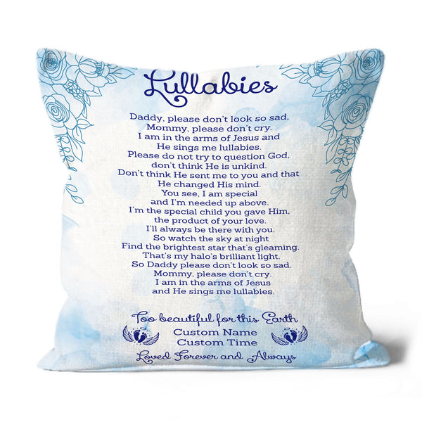 Baby Memorial Pillow| Too Beautiful For Earth Custom Miscarriage Memorial Sympathy Gift for Loss of Baby| JPL48