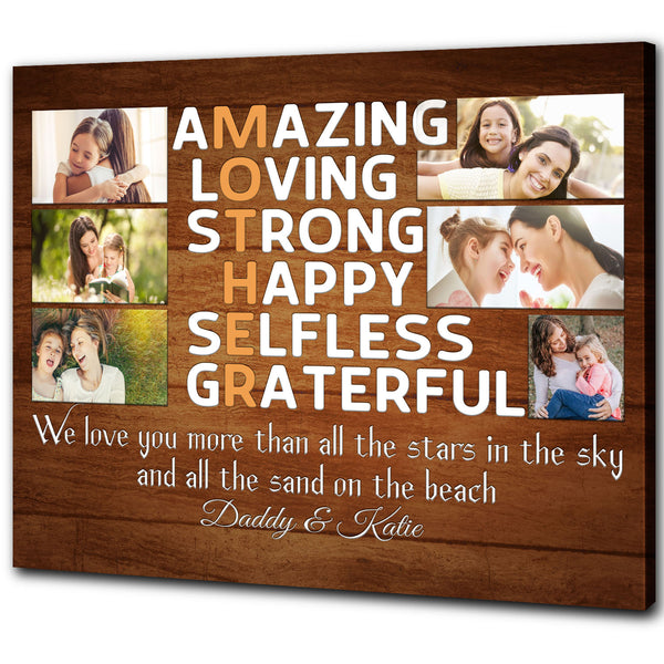 Personalized Mothers Day Canvas Photo Collage, Mother's Day Gift for Mommy Birthday Christmas N2533