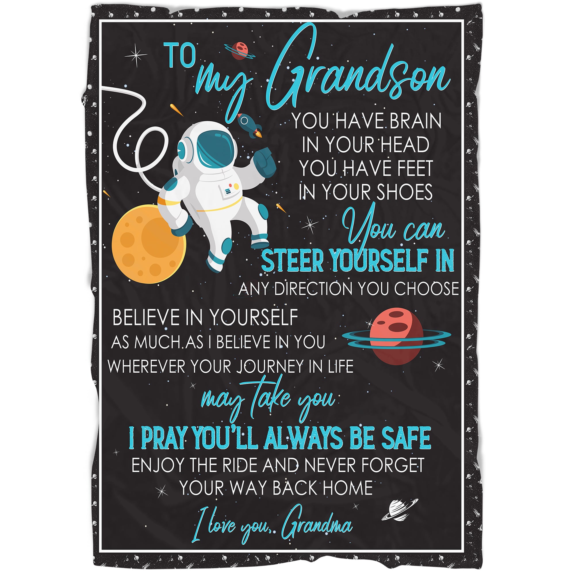 Grandson Personalized Blanket | To My Grandson Believe In Yourself - Astronaut Blanket | Courage Fleece Throw | T929