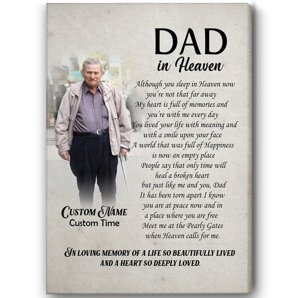 Dad Remembrance Canvas - Dad in Heaven Memorial Canvas Personalized Memorial Gift Sympathy Gift for Loss of Dad In Loving Memory of Father in Heaven Dad Bereavement Gift - JC756