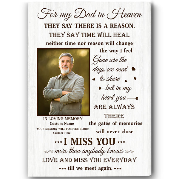 Dad In Heaven Memorial Canvas| Personalized Memorial Gift for Loss of Dad, Father in Heaven| JC910