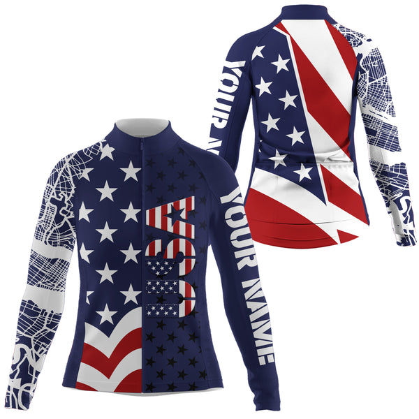 Men & Women American cycling jersey with 3 pockets & full zip UPF50+ USA bike shirt MTB BMX Gear| SLC162