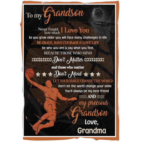 Personalized Blanket To My Grandson| Basket Ball Blanket Gift for Grandson from Grandma Grandpa| My Precious Grandson Blanket| Grandson Gift for Christmas Birthday Graduation| JB197