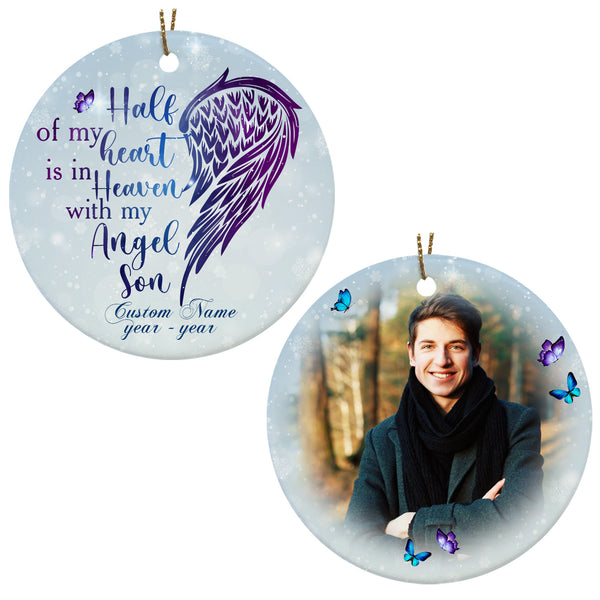 Son Memorial Personalized Ornament - Son in Heaven Remembrance, In Loving Memory Sympathy Gift for Loss of Son, Grieving Mother| NOM45