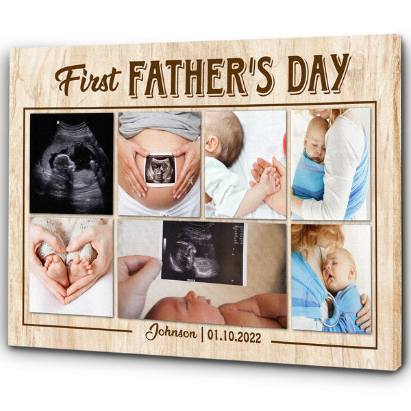 First Father's Day Canvas| Custom Baby Photo Collage Wall Art| New Dad, Dad To Be, 1st Time Dad Gift| JC878