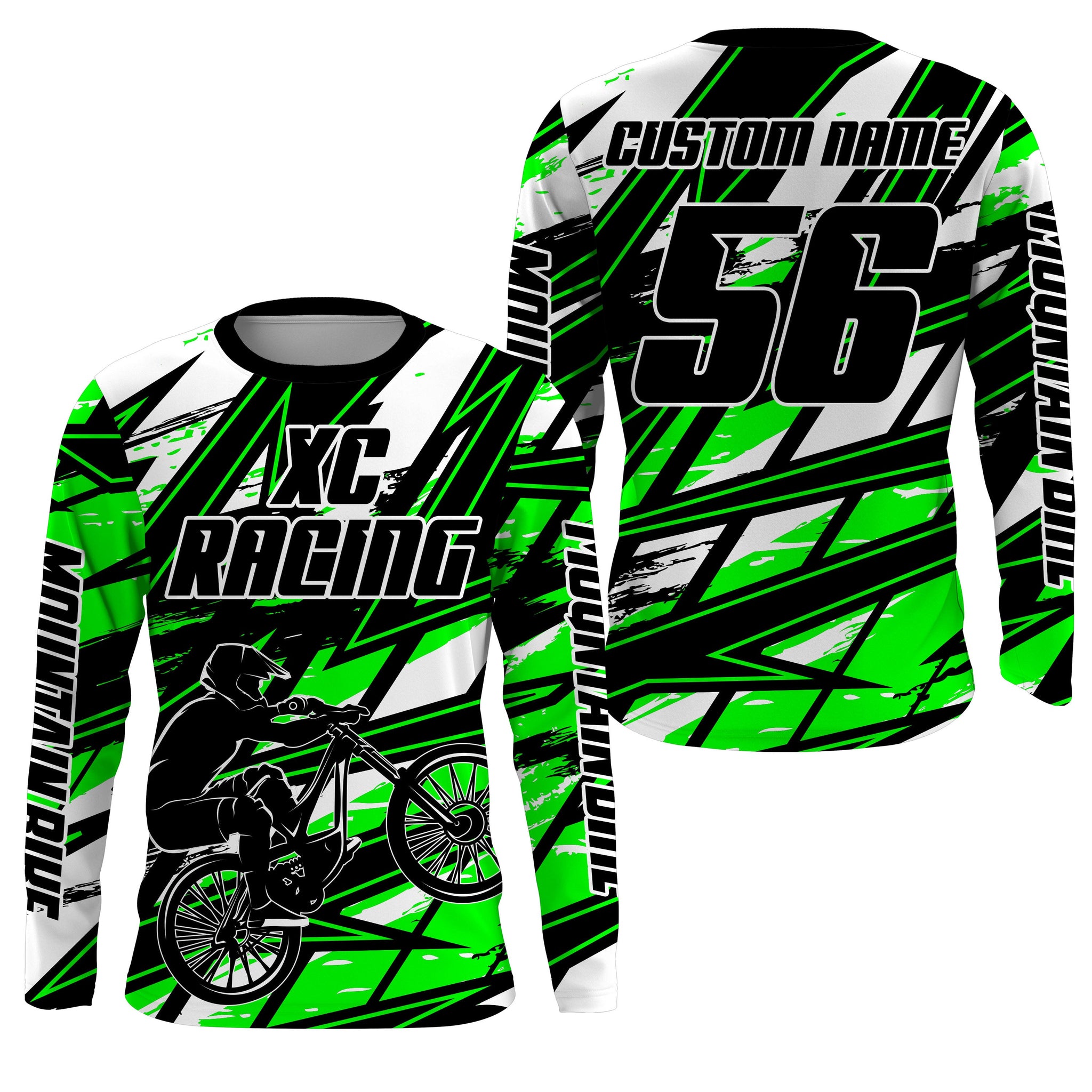 Custom Green XC MTB jersey Cross-country UPF30+ sun shirt Kid Adult Cycling mountain bike gear| SLC107