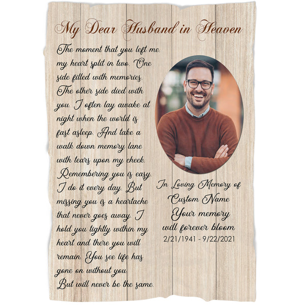 Husband Memorial Blanket| Custom Image Blanket Memorial Gift for Loss of Husband Sympathy Blanket| My Dear Husband in Heaven Fleece Blanket In Loving Memory of Husband Remembrance| JB264