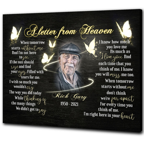 Personalized Dad Memorial Canvas| The Letter From Heaven Canvas| Butterflies Memorial Gift for Loss of Loved One Father| Father Remembrance Bereavement Sympathy Gift AP288 Myfihu