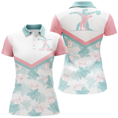 Personalized Women Bowling Polo Shirt Tropical Pattern Short Sleeve Polo Female Bowlers Jersey NBP29