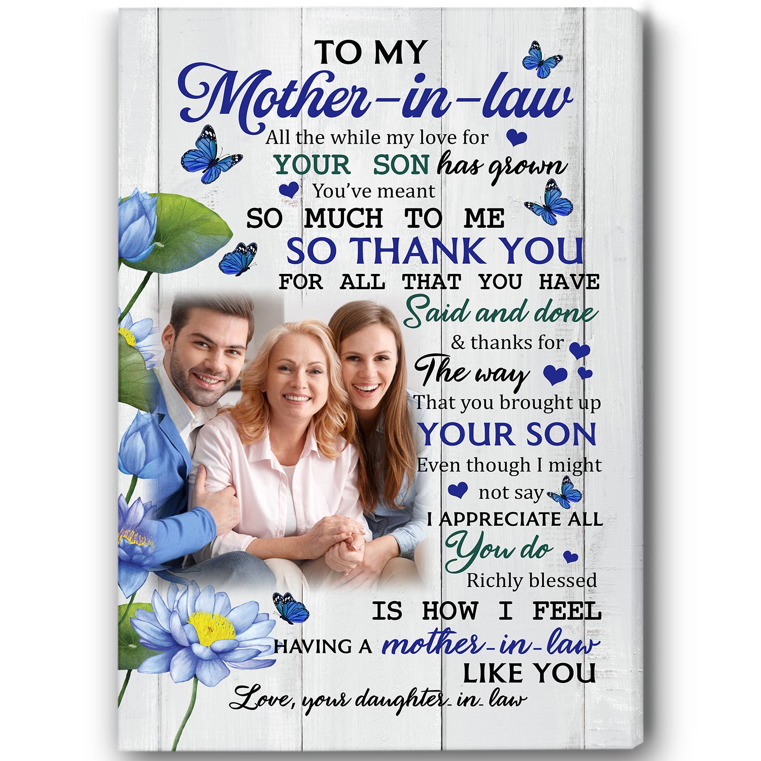 To My Mother – In – Law Canvas|  All The While My Love for Your Son Has Grown Flowers Canvas, Mother-in-Law Birthday Gift, Gifts for Mother In Law on Mother’ Day| AP588