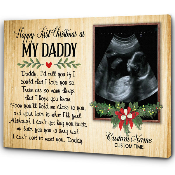 First Christmas Dad Canvas - Can't Wait To Meet You Canvas Custom New Dad Gift from Baby Bump Daddy To Be Expecting Father Baby First Christmas Baby Reveal Pregnancy Announce - JC717