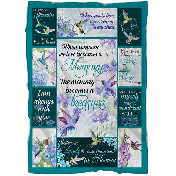 Hummingbird Memorial Blanket| In Loving Memory Remembrance Fleece Throw for Loss of Loved One, Loss of Wife, Husband | N1179