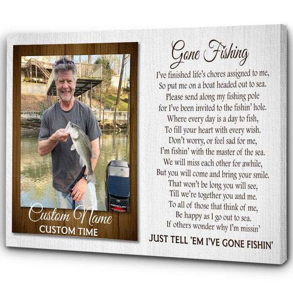 Personalized Memorial Canvas| Gone Fishing Wall Art| Fisherman Memorial Gift for Loss of Husband, Father, Fisherman, Fishing Sympathy Gift| Remembrance Bereavement Condolence Gift JC290