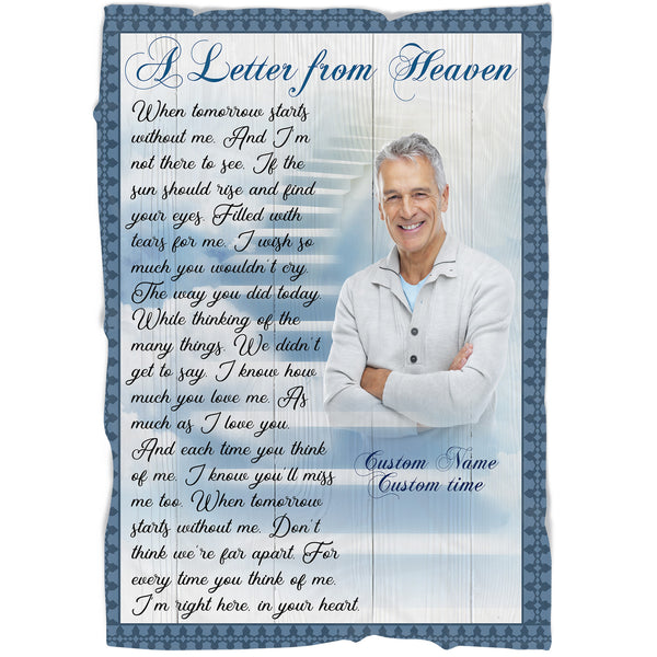 Memorial Blanket| A Letter From Heaven Blanket| Heaven Gate Fleece Blanket| Customized Memorial Gift Sympathy Blanket for Loss of Father Mother Husband Wife| Remembrance Blanket JB188