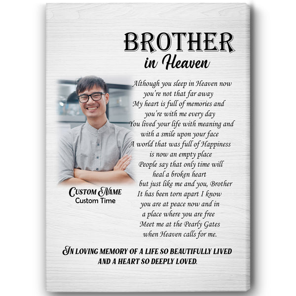 Brother Remembrance Canvas| Brother In Heaven Personalized Memorial Canvas for Brother Sympathy Gift for Loss of Brother In Loving Memory of Brother Memorial Keepsake Bereavement| JC757