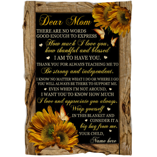 Personalized Blanket Dear Mom - Sunflower Blanket for Mom| Custom Gift for Mom from Daughter Son Kids| Gift for Mom on Christmas Mother's Day Birthday| Mom Blanket Mother Blanket| JB28