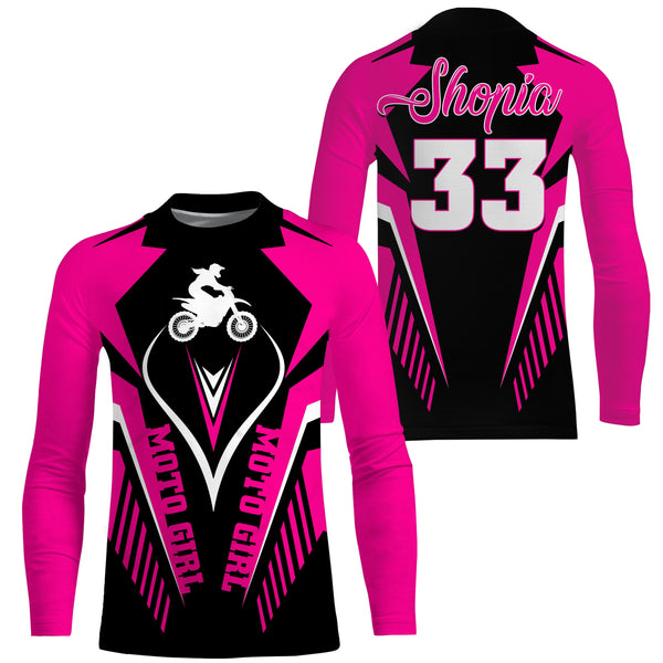 MotoGirl Custom Motocross Jersey UPF30+ Adult&Kid Pink Dirt Bike Racing Women MX Motorcycle| NMS850