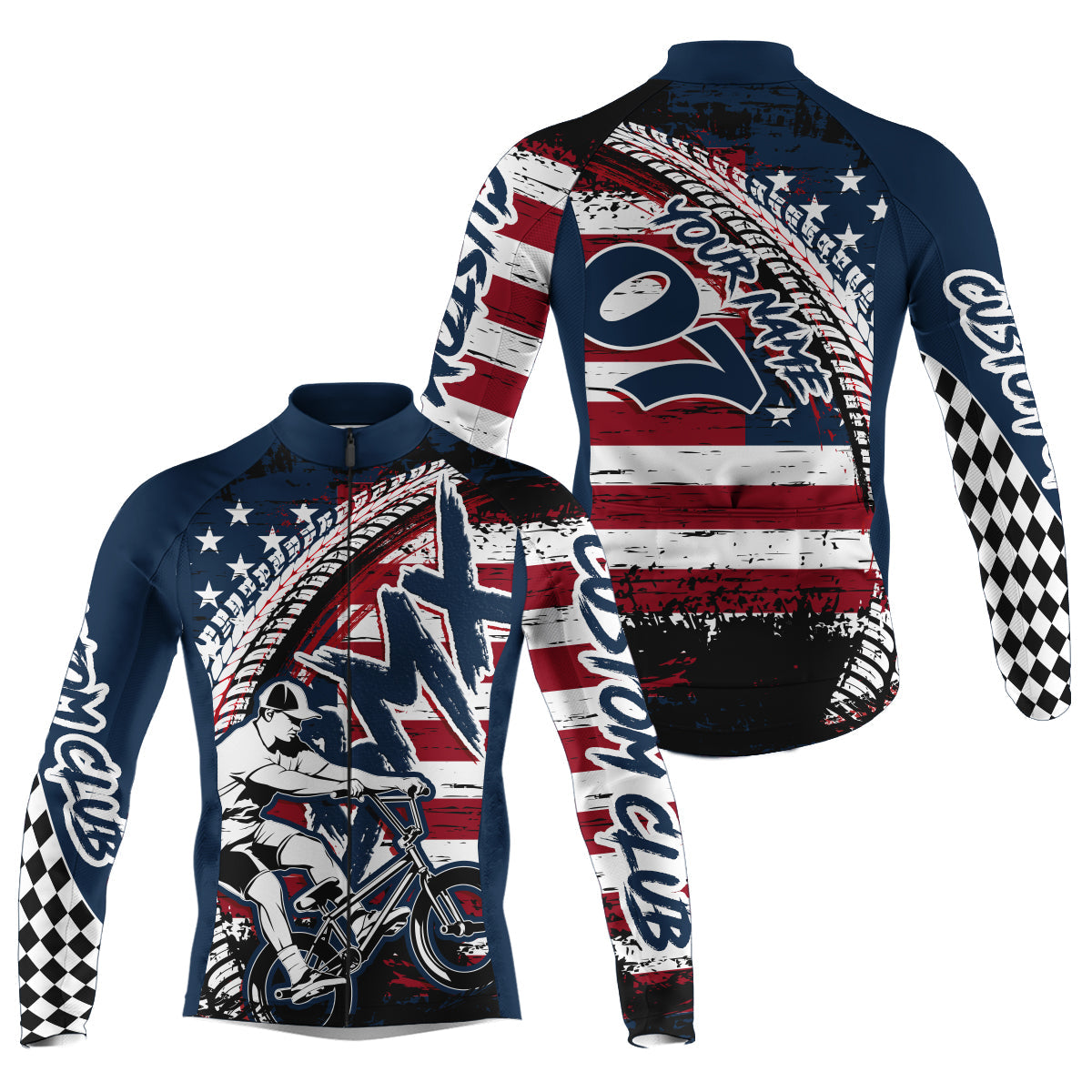 Custom Patriotic BMX race cycling jersey Cycle gear with 3 pockets Anti-UV American motocross shirt| SLC75