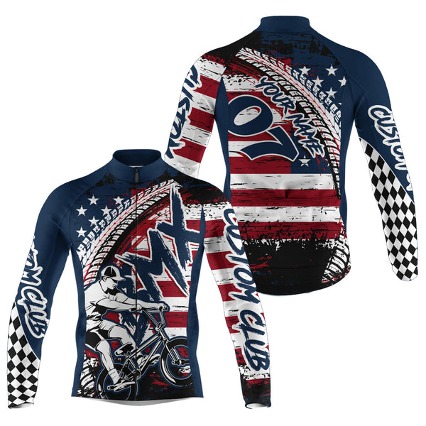 Custom Patriotic BMX race cycling jersey Cycle gear with 3 pockets Anti-UV American motocross shirt| SLC75