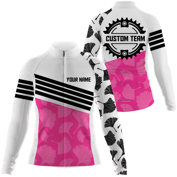 Pink women cycling jersey Cycle Gear with 3 pockets Anti-UV reflective long short sleeve shirt| SLC124