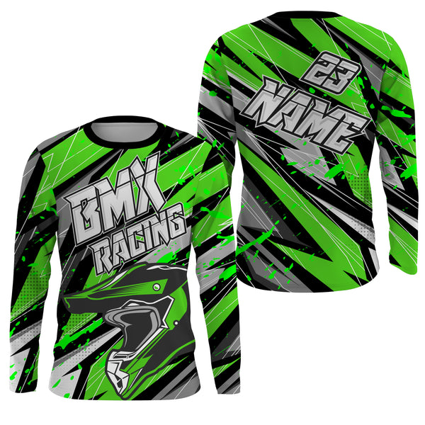 Personalized BMX racing jersey Adult&Kid UPF30+ green Enduro off-road motocross Cycling racewear| SLC51