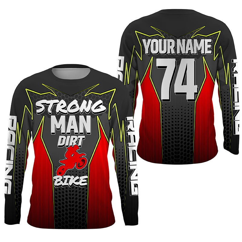 Red custom motocross jersey men women kid UPF30+ Strong Man Dirt Bike off-road shirt motorcycle PDT282