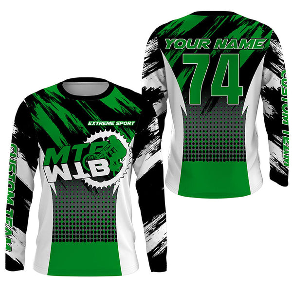 Green MTB riding jersey youth kids UPF30+ mountain bike gear boys girls cycling downhill MTB shirt| SLC246