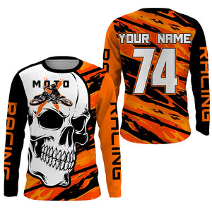 Skull MotoX Jersey Custom Motocross UPF30+ Orange Dirt Bike Racing Motorcycle Bikers Racewear NMS1263