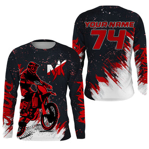 Red Motocross Racing Jersey Men Women Youth UPF30+ Custom Dirt Bike Shirt Off-Road Long Sleeve MX PDT448