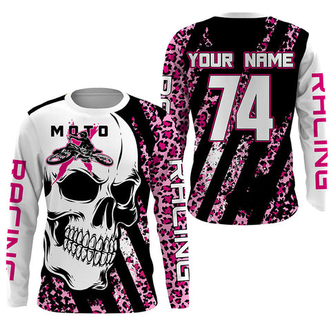 Skull MotoX Jersey Custom Motocross UPF30+ Leopard Pattern Dirt Bike Racing Motorcycle Girl Women NMS1275