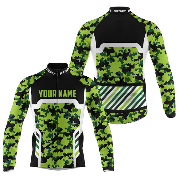 Green camouflage Mens cycling jersey with pockets UPF50+ Custom bike shirts Full zip bicycle gear| SLC188