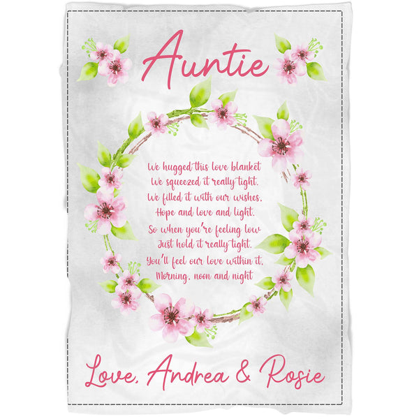 Personalized Auntie Blanket| Floral Wreath Blanket for Aunt| Custom Gift for Aunt on Christmas, Birthday, Mother's Day| Auntie Gift from Nephew & Niece| JB214