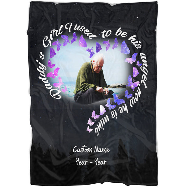 Dad Memorial Blanket| Daddy's Girl Now He is My Angel| Dad Remembrance Blanket, Sympathy Memorial Gift for Loss of Father, Father Condolence Bereavement Gift| N2385