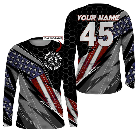 Custom logo Motocross racing jersey UPF30+ Patriotic Work Less Ride More dirtbike rider motorcycle NMS1011