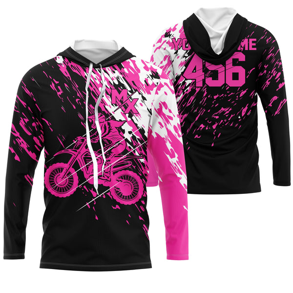 Personalized dirt bike jersey adult&kid UPF30+ Motocross biker girl MX racing off-roading - Pink| NMS910