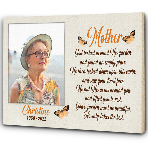 Mother Remembrance - Personalized Memorial Canvas| Angel Mom in Heaven, Memorial Gift for Loss of Mother, In Memory of Mom Sympathy Canvas, Bereavement Gift| N2337