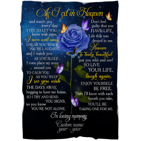 Memorial Blanket| As I Sit In The Heaven - Custom Image Blanket | Meaningful Remembrance Fleece Throw, Deepest Grief Sympathy Gift for Loss of Son, Mother, Father, Grandmother, Grandfather| T218