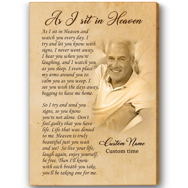 Memorial Gift As I Sit In Heaven Canvas| Custom Sympathy Gift for Loss of Loved One Remembrance Keepsake| JC855