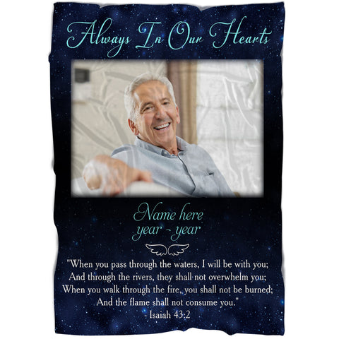 Personalized Memorial Blanket, Always in Our Heart| Remembrance Throw Blanket, Memorial Sympathy Gift| N1722