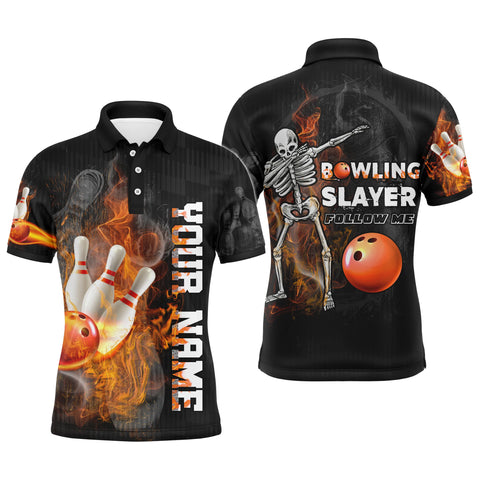 Bowling Slayer Men Polo Shirt, Personalized Skull Bowlers Jersey Short Sleeves NBP69