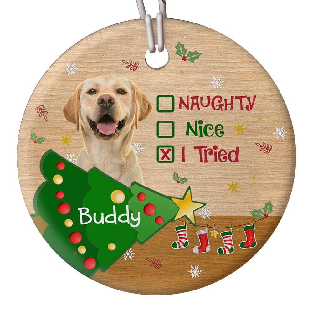 Naughty Pet Ornament - Custom Dog/Cat Photo Ornament Xmas Decor for Dog Owners, Cat Lovers, Dog Mom, Dog Dad| NOM04