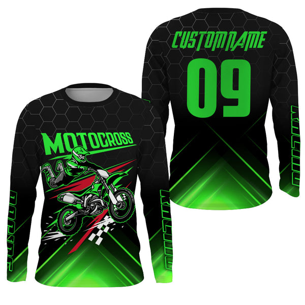 Jersey For Motocross Personalized UPF30+ Green Dirt Bike Shirt Youth&Adult Freestyle Motorcycle PDT453