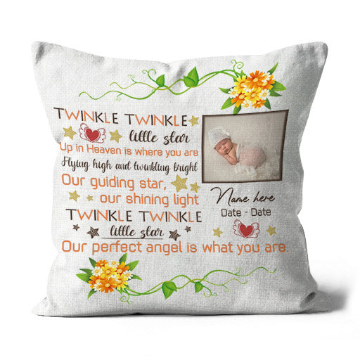 Baby Angel Memorial Pillow Personalized Twinkle Little Star Sympathy Gift for Loss of Baby 1-sided Print NPL52