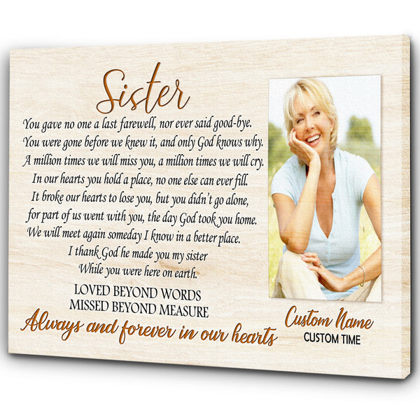 Sister Remembrance Canvas - Customized Memorial Canvas Memorial Gift Sympathy Gift for Loss of Sister In Loving Memory of Sister in Heaven Sister Bereavement Condolence Gift - JC747