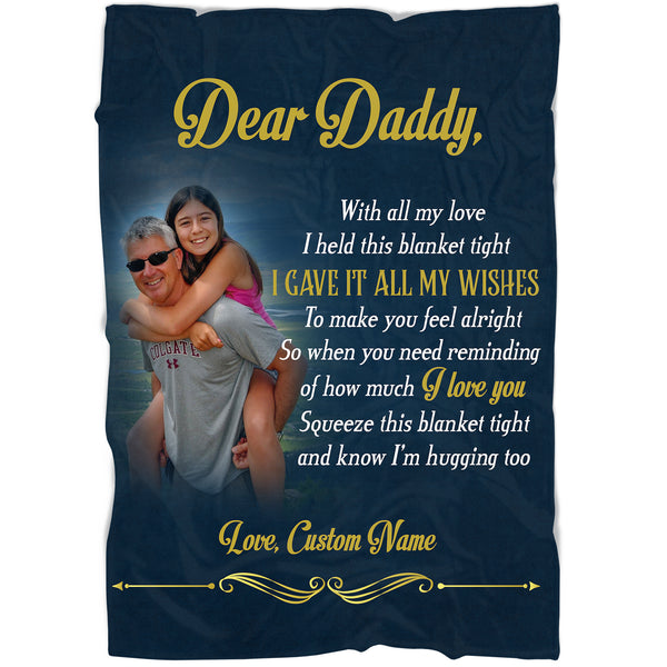 Dear Daddy Blanket| Personalized Blanket with Picture| Sentimental Gift for Father on Father's Day, Christmas, Birthday| Dad Gift JB189