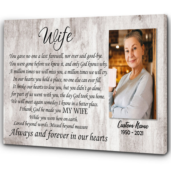 Wife Memorial Canvas - Personalized Memorial Gift Sympathy Gift for Loss of Wife In Loving Memory of Wife Remembrance Canvas Bereavement Condolence Keepsake Grieving Wall Art - JC755